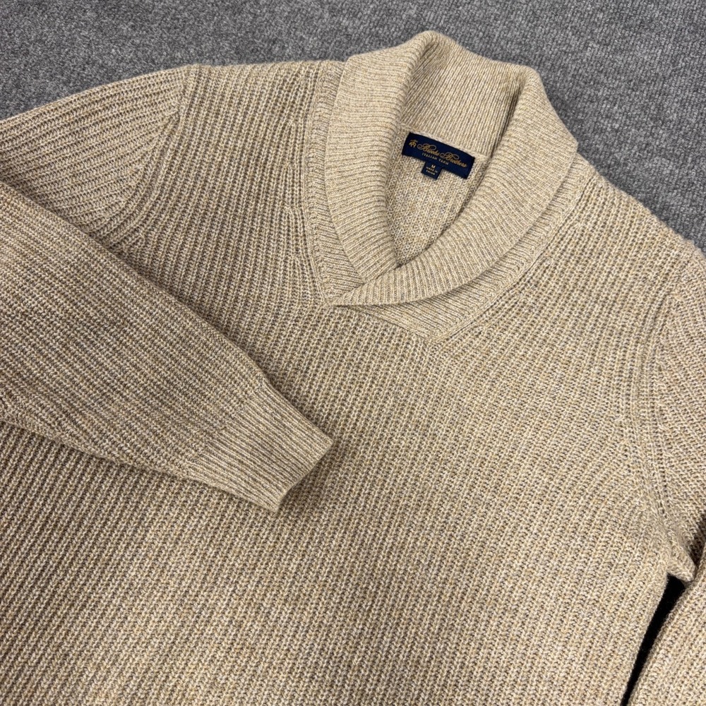 Brooks Brothers Sweater Men Medium Oatmeal Shawl Collar Alpaca Merino Wool